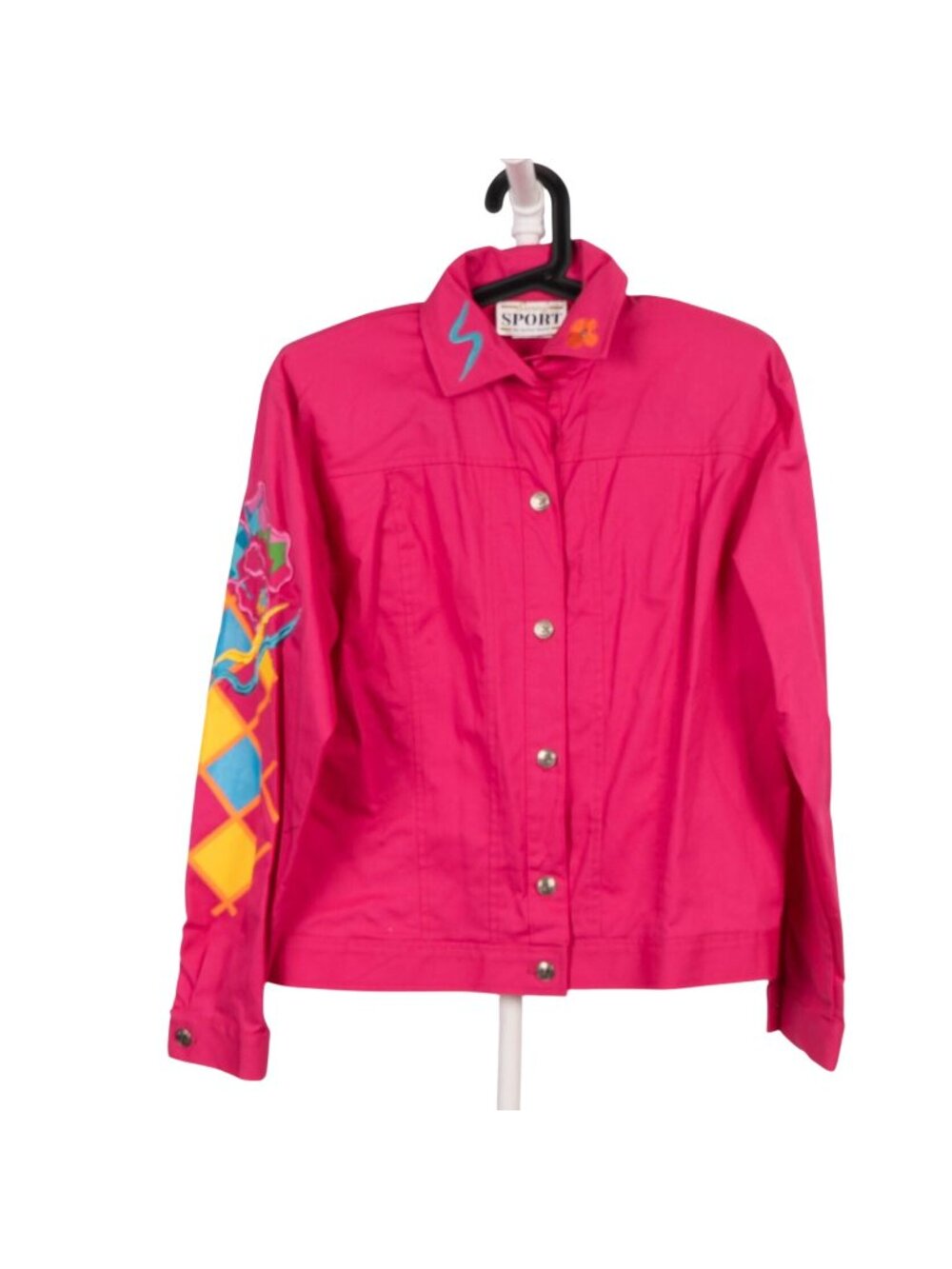 Sunny Sport VTG 80s Jacket 4 Pink Embroidered Collar Sleeves Retro Shoulder Pads